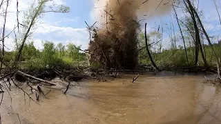 Beaver Dam Explosions Round 2 in the Pearl River Swamp | GoPro Hero 240 FPS Slow-Motion