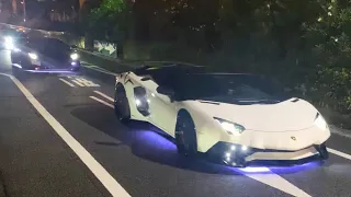 【諸星一家】電飾スーパーカー大黒PAに到着 サウンド／Morohoshi group Supercars sound in Japan.