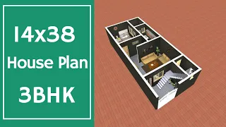 14x38 House Design 3BHK || 3 Bedroom Ghar Ka Naksha || 50 Gaj House Design || 3D House Model