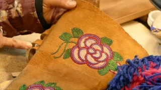 Teri Greeves demonstrates beading techniques for moccasins