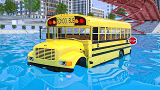 School Bus and Sergeant Lucas VS Big Puddle | Wheel City Heroes (WCH) - Fire Truck Cartoon for Kids