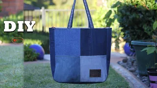 Large jeans tote bag tutorial | jeans bag making at home | DIY UPCYCLED DENIM TOTE BAG | BAG SEWING
