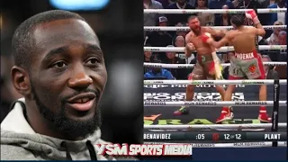Terence Crawford reacts to David Benavidez Unanimous Decision Victory over Caleb Plant
