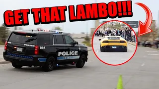 POLICE CHASE SUPERCARS THAT SEND IT & BURNOUT LEAVING CARS AND CANTINA DALLAS!!!
