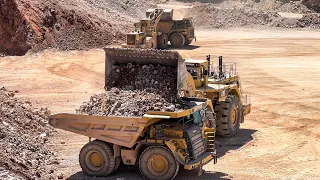 Huge Caterpillar 994 And 992C Wheel Loaders Loading Caterpillar 777F Dumpers - Samaras Mining Group