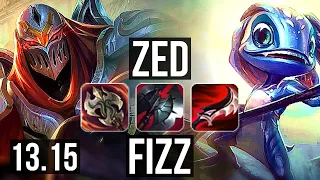 ZED vs FIZZ (MID) | 13/0/3, Legendary, 6 solo kills, 800+ games | EUW Grandmaster | 13.15