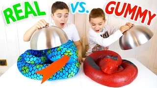 REAL VS GUMMY FOOD CHALLENGE - Real Tricks or Candy?
