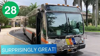 Riding Broward County Transit Bus 28, Aventura Mall to Memorial Hospital Miramar, Gillig BRT 40'