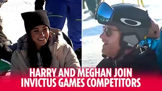Harry and Meghan join Invictus Games competitors with Harry sit-skiing down slope