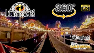 VR 360 5K Incredicoaster at Night On Ride Front Seat POV Disney's California Adventure 2022 03 22