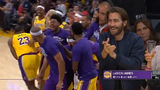 LeBron James shocks Lakers bench after scored 5 threes in a row | Lakers vs Spurs