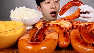 Kilbasa sausage cheddar cheese sauce eating show ASMR MUKBANG EAITNG SHOW