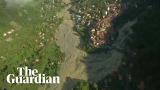 Aerial footage shows flash flood damage in French Alps