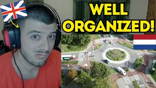 British reacts to 5 minutes of traffic on a Dutch roundabout with bi-directional cycling lanes
