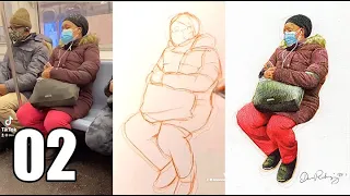 Drawing realistic portraits of strangers on the NYC subway compilation 2