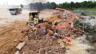 Ep96| Incredible Wonderful Big Stone And Rock Filling Project By Most Dump Trucks & Komatsu Dozers