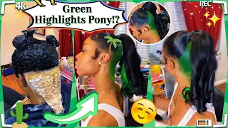 Highlights Slick Back Ponytail!💚Lime Green Curling Highpony    Trending Style #ULAHAIR