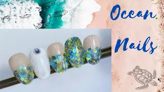 Ocean Nails | 3D Shell Nail | Encapsulated Gel Nails | Mermaid Nail Design | Chunky Glitter