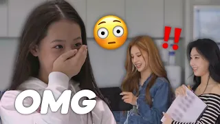 trainees being amazed by yeji and chaeryeong