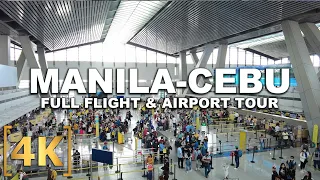 NAIA To Mactan-Cebu International Airport | Full Flight & Airport Walking Tour | 4K | Philippines