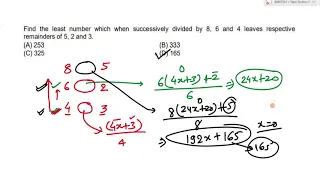 Find the least number which when successively divided by 8, 6 and 4 leaves respective