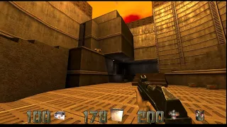 Quake 2 hi-poly machinegun with muzzle flash in q2xp at q2dm1