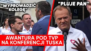 Wrzawa na konferencji Tuska pod TVP. Rachoń starł się z Kołodziejczakiem. "Zrobił pan cyrk"