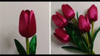 How to Make Easy and beautiful tulip satin ribbon | DIY #craft #diy #ribbon #satinribbonrose