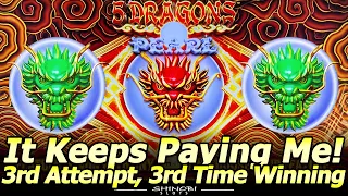 This Slot Keeps Paying Me! 3rd Attempt, 3rd BIG WIN in NEW 5 Dragons Pearl slot machine at Yaamava!