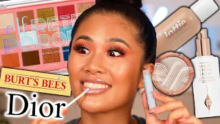 TESTING NEW DRUGSTORE AND LUXURY MAKEUP/SKINCARE | Charlotte Tilbury, ELF, Dior, Burts Bees & MORE!