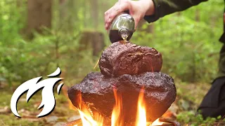 MONSTER ENTRECOTE STEAK on HOT STONE grilled outdoor ASMR style  🔥🔥🔥