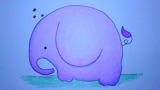 How to Draw Cute Purple Elephant Easy Drawing for Kids