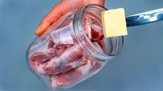 My grandma cooked them like this also! Pork ribs with butter, in a jar. Delicious!