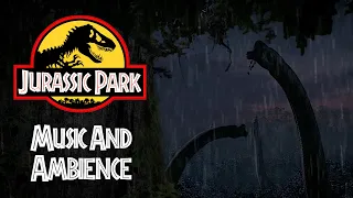 Jurassic Park | Music and Ambience - Light Storm with Rain and Brachiosaurus Sounds