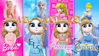 All Princess || Barbie Vs Elsa Vs Peach Vs Cinderella || My Talking Angela 2 😍