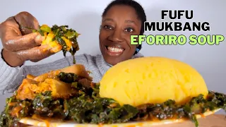 Asmr Fufu mukbang with Efo riro, vegetable soup with kale & spinach, shaki meat, Asmr African food