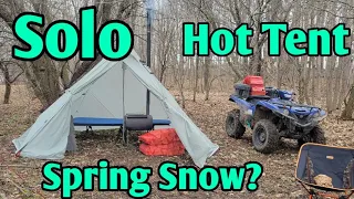 Hot Tent camping with spring time snow.  ATV camping at its best.