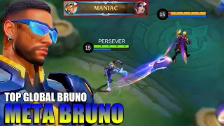 TOP GLOBAL BRUNO SOLO MANIAC! ( TRY THIS ONE HIT BUILD! ) BRUNO BEST BUILD 2023 - MLBB