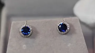 blue diamond ear studs, Blue diamond earrings, round sapphire blue ear studs