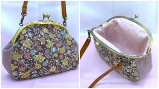 がま口ポーチ作り方　がま口バッグ　ショルダーバッグ　小物入れ作り方　how to make a pouch　少し底広型 型紙作り方