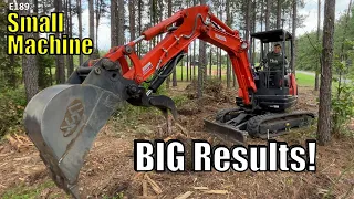 Clearing Woods and Stumps with Mini Excavator | Kubota KX71-3