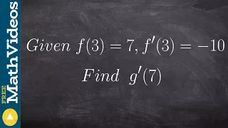 Find the derivative of inverse of a function given values