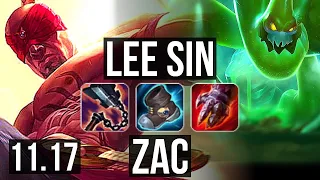 LEE SIN vs ZAC (JUNGLE) | 9/0/11, Rank 6 Lee, Rank 10, Legendary | EUW Challenger | v11.17