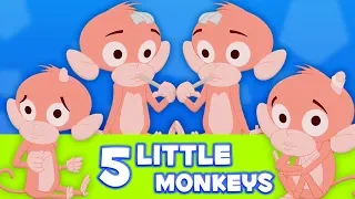 Пять маленьких обезьян | прыгает на кровати | рифма для детей | Five Little Monkeys