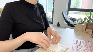 ASMR Work and Study with me, with Page Turning, Notebook, Stickers, Cards, Stamps, Keyboard Typing 🌼