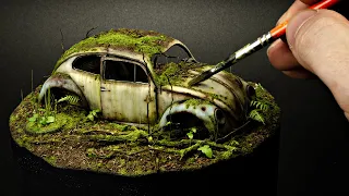 Old Rusty VW Beetle Rotting In The Forest - 1/35 Diorama