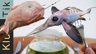 Eating 6 mysterious deep sea creatures caught on tape! Taste testing strangest fish in the world!