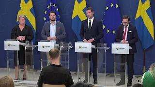Pressträff med Johan Forssell, Jimmie Åkesson, Camilla Brodin och Fredrik Malm