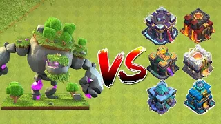 Mountain Golem vs All Town hall Defenses | Leval 1-15 #clashofclans