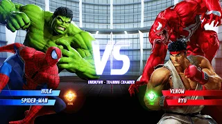 Green Hulk & Spiderman vs Red Venom & Ryu (Hardest AI ) Marvel vs Capcom:Infinite